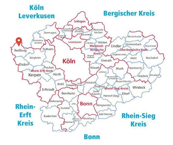Karte: Einsatzort Bedburg der Rohrreinigung Barteck