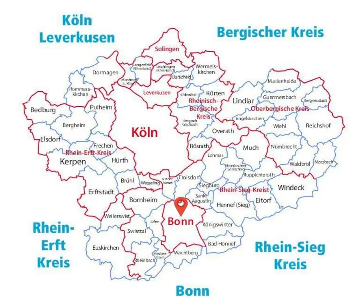 Karte: Einsatzort Bonn der Rohrreinigung Barteck
