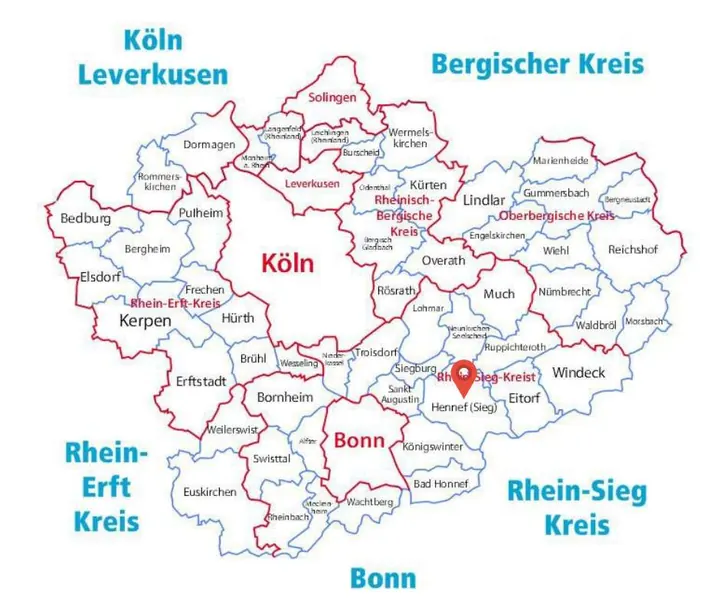 Karte: Einsatzort Hennef (Sieg) der Rohrreinigung Barteck