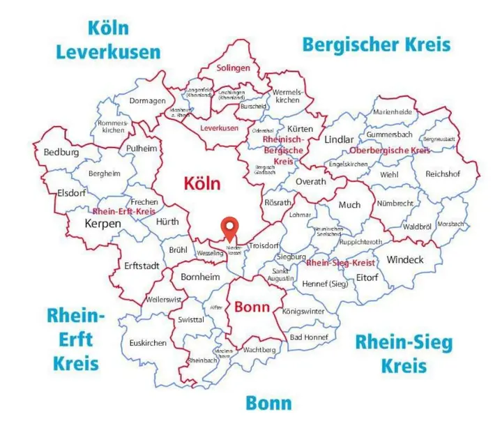 Karte: Einsatzort Niederkassel der Rohrreinigung Barteck