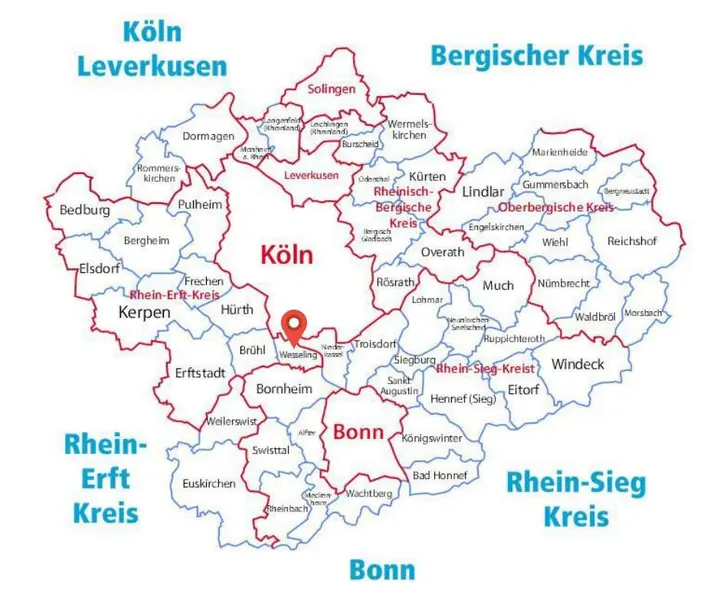 Karte: Einsatzort Wesseling der Rohrreinigung Barteck
