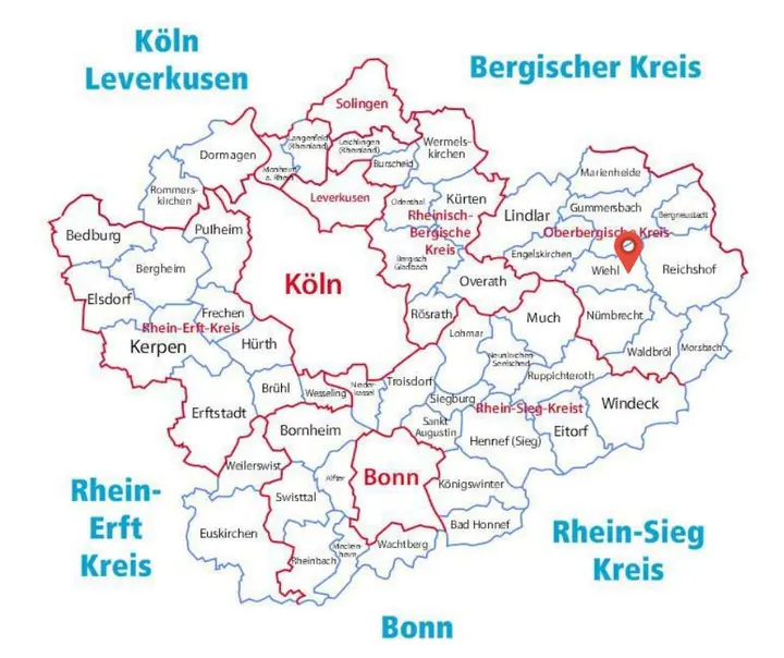 Karte: Einsatzort Wiehl der Rohrreinigung Barteck